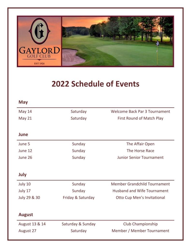 Schedule of Events Gaylord Golf Club